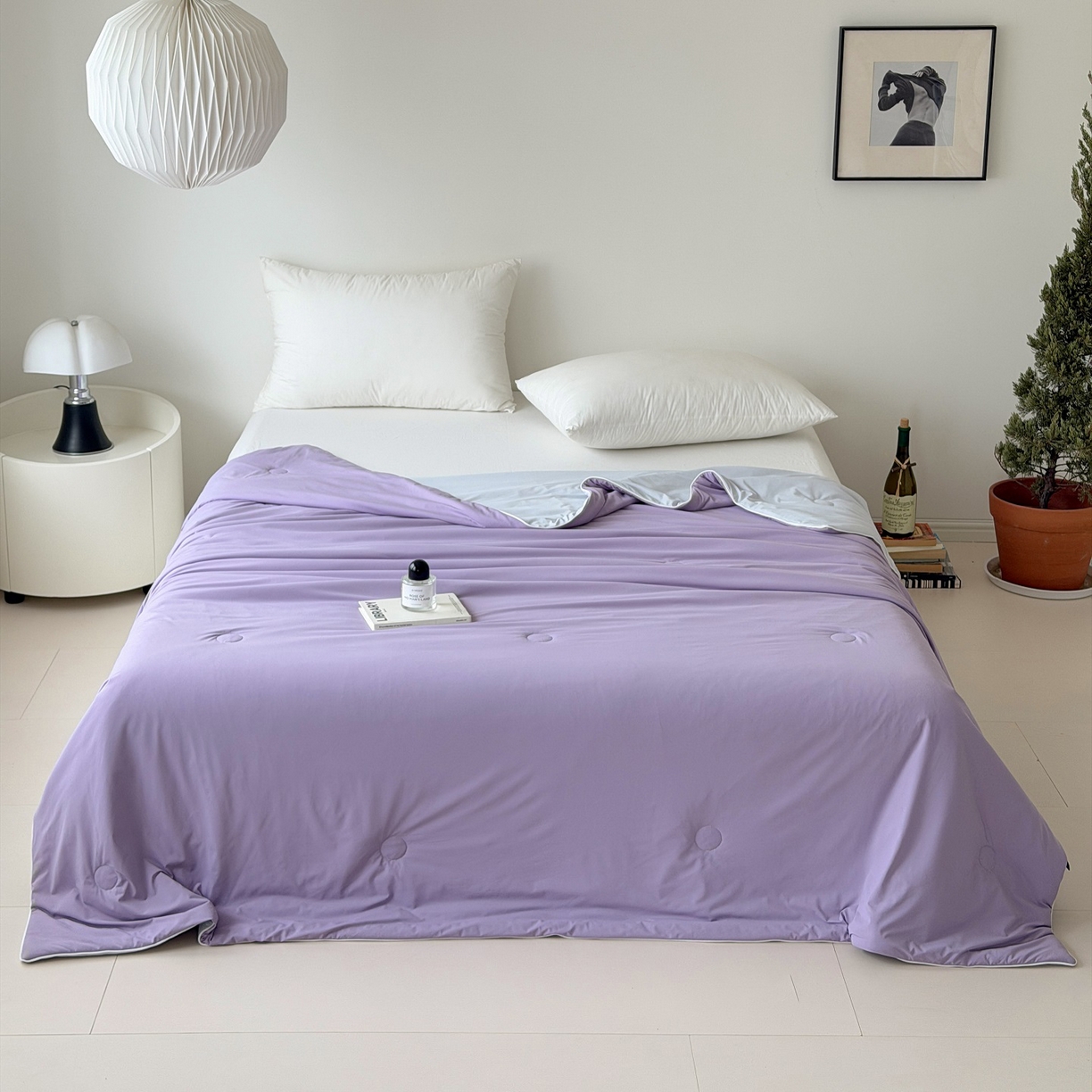 91家纺网 家纺一手货源 找家纺 朵希曼 2026新款锦氨纯色凉感夏被夏凉被空调被 风信紫-月灰