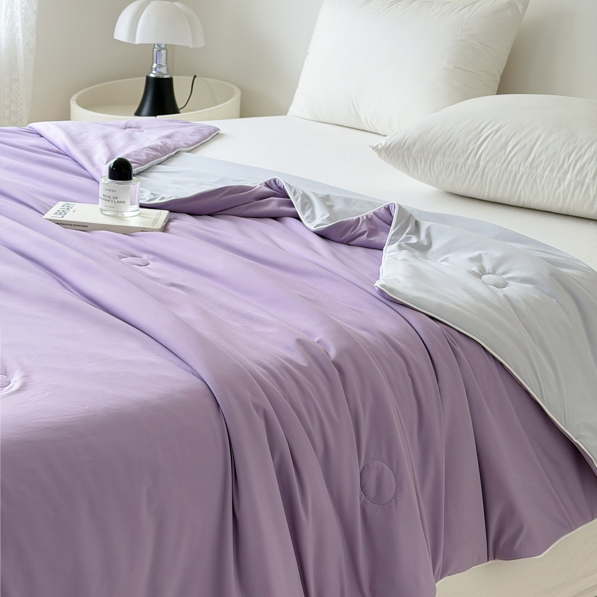 91家纺网 家纺一手货源 找家纺 朵希曼 2026新款锦氨纯色凉感夏被夏凉被空调被 风信紫-月灰