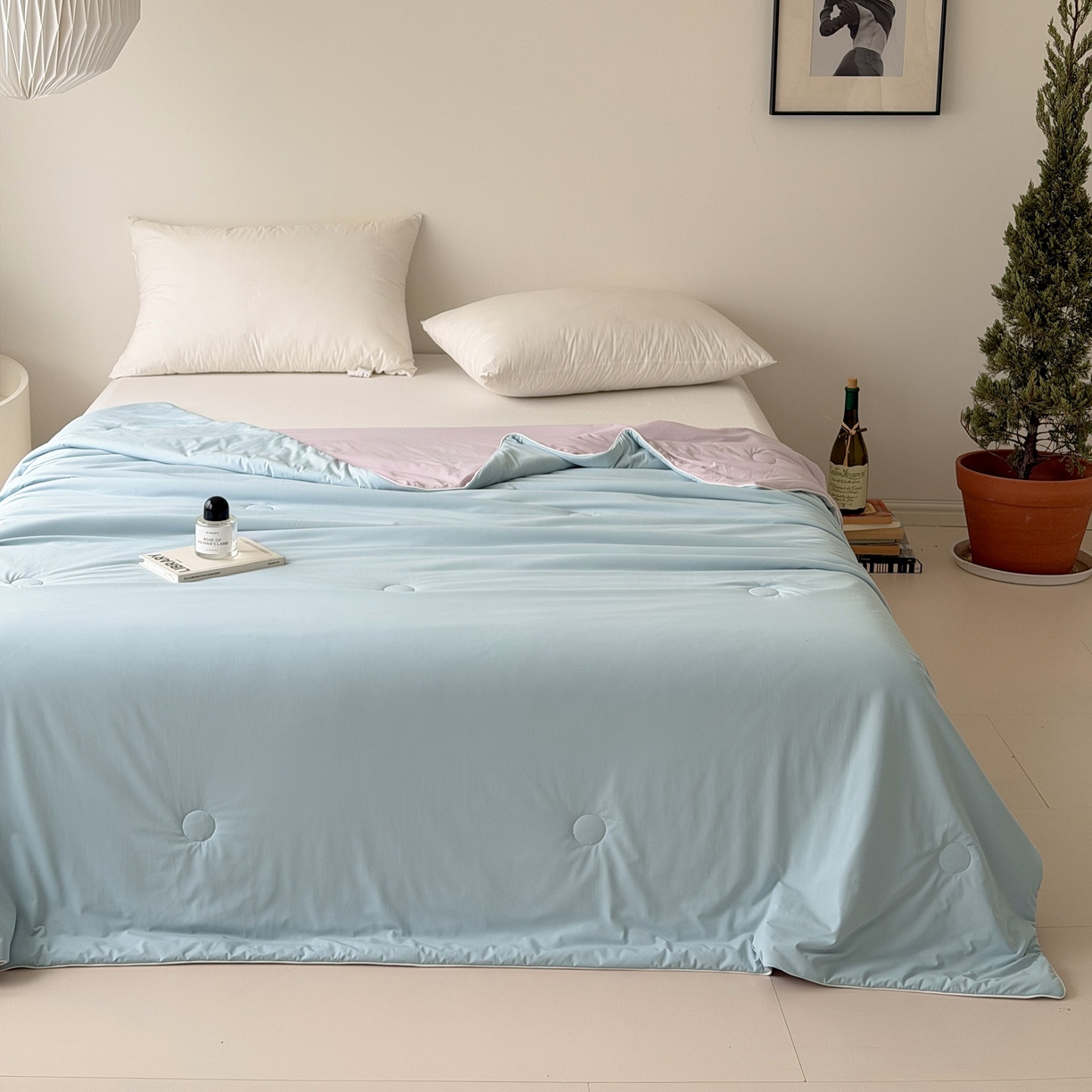 91家纺网 家纺一手货源 找家纺 朵希曼 2026新款锦氨纯色凉感夏被夏凉被空调被 电光蓝-奈斯紫