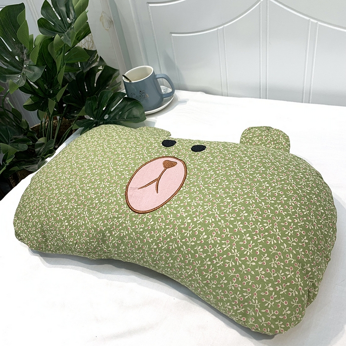 91家纺网 家纺一手货源 找家纺 全美家居 2026新款全棉荞麦枕薰衣草枕刺绣枕芯可爱熊荞麦枕头枕芯 呆呆熊【翠绿】