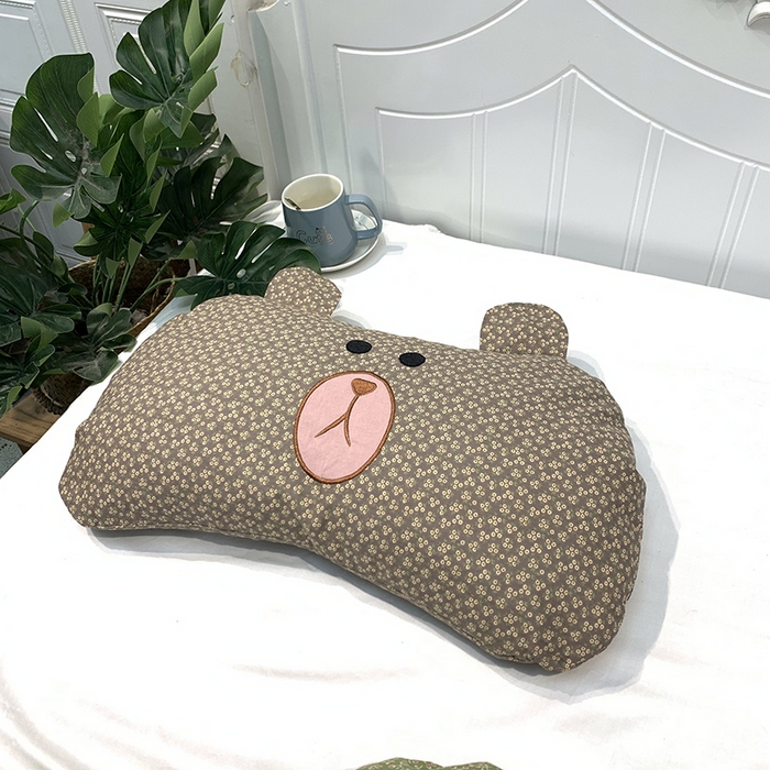 91家纺网 家纺一手货源 找家纺 全美家居 2026新款全棉荞麦枕薰衣草枕刺绣枕芯可爱熊荞麦枕头枕芯 呆呆熊【藤棕】