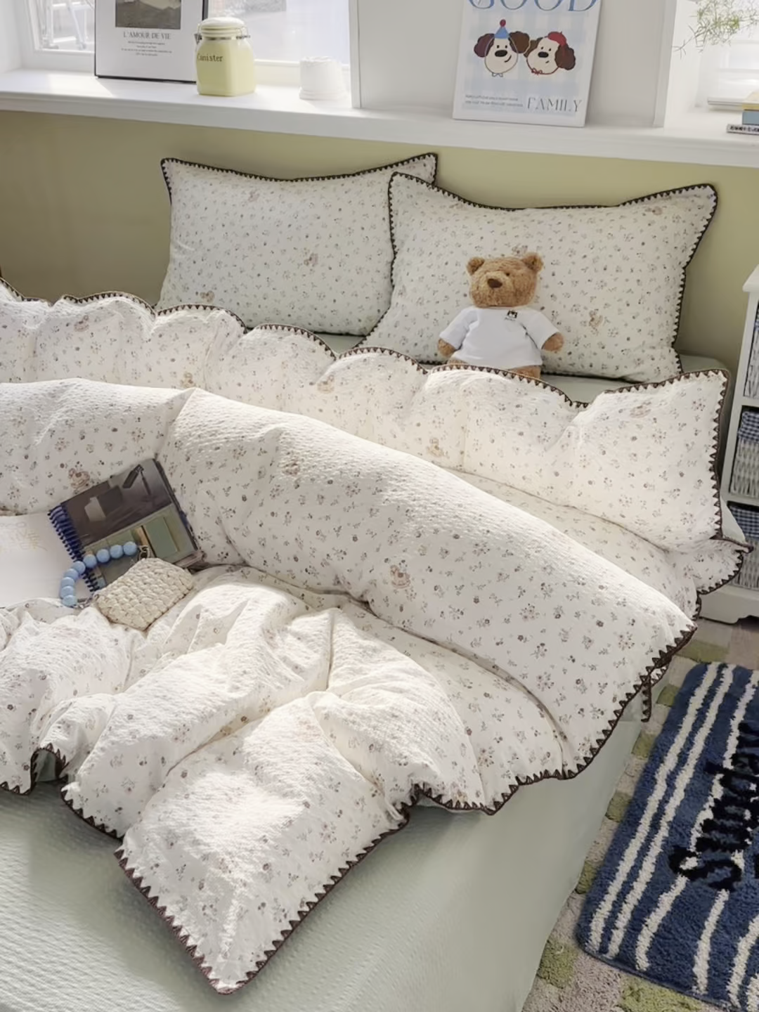 91家纺网 家纺一手货源 找家纺 （总）几禾 2026新款高品质A类110g泡芙纱甜栗贝壳边四件套