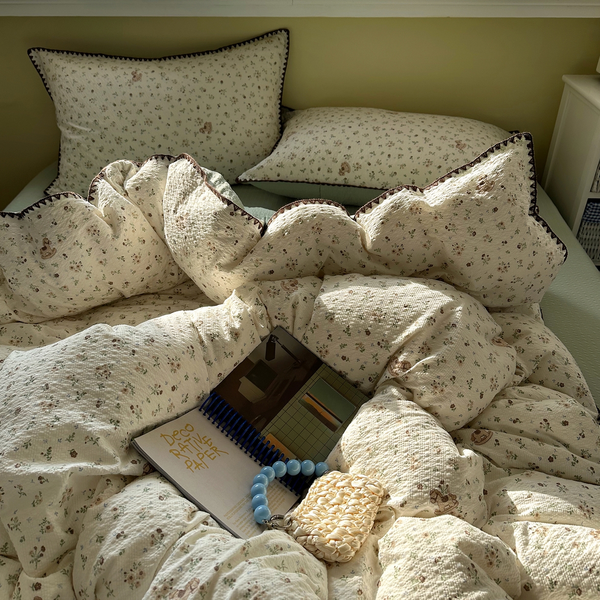 91家纺网 家纺一手货源 找家纺 （总）几禾 2026新款高品质A类110g泡芙纱甜栗贝壳边四件套