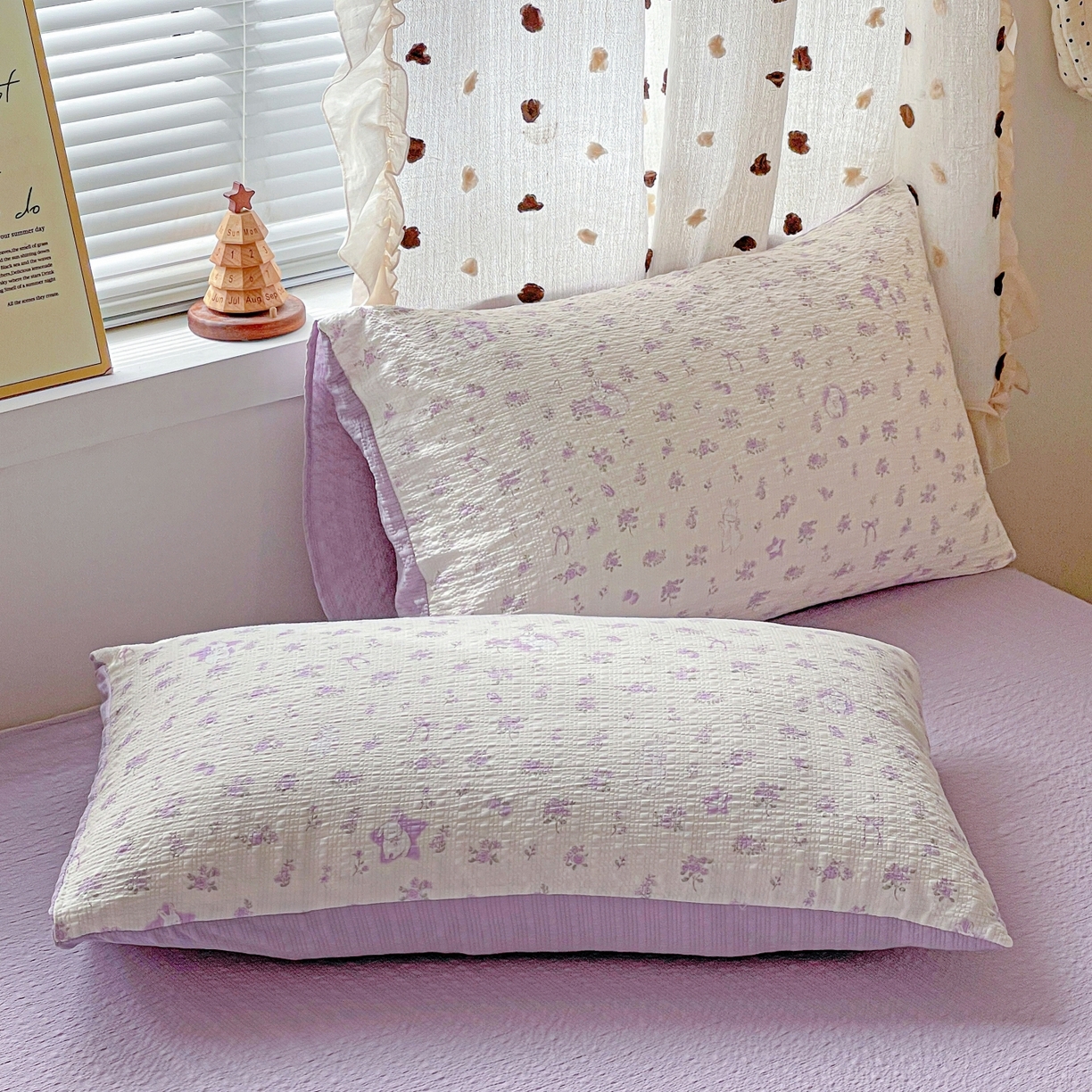 91家纺网 家纺一手货源 找家纺 一比一家纺 2026新款泡芙纱简款夏被四件套 紫色花语