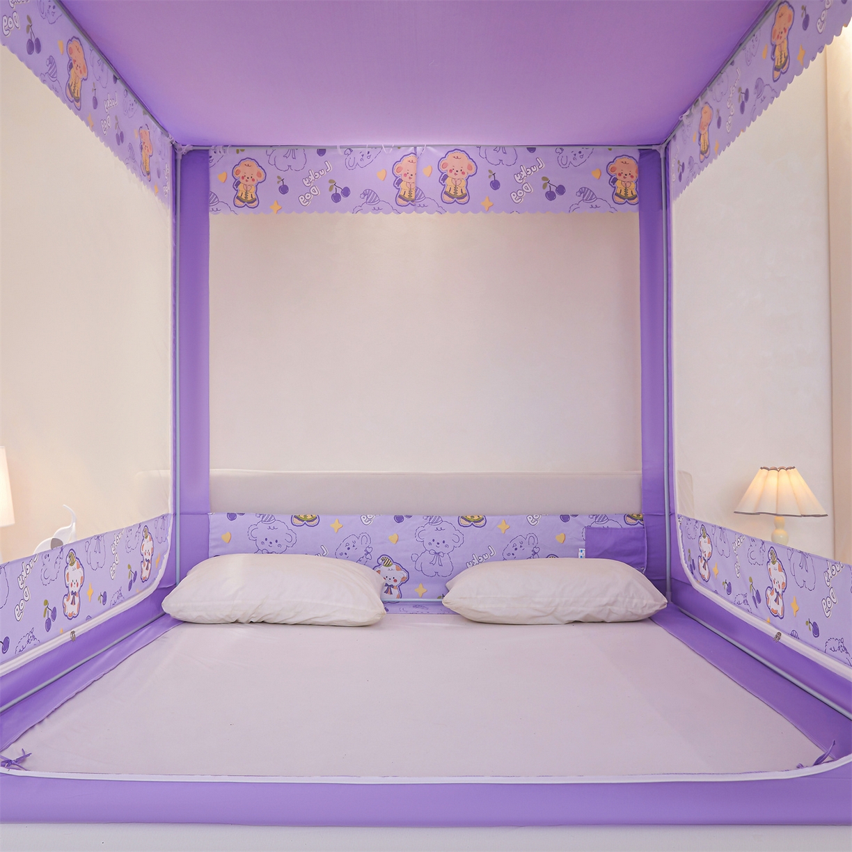 91家纺网 家纺一手货源 找家纺 迪凡保罗蚊帐 2026新款2606专版卡通回底全底AB版遮光帘坐床蚊帐 萌萌狗-无床帘