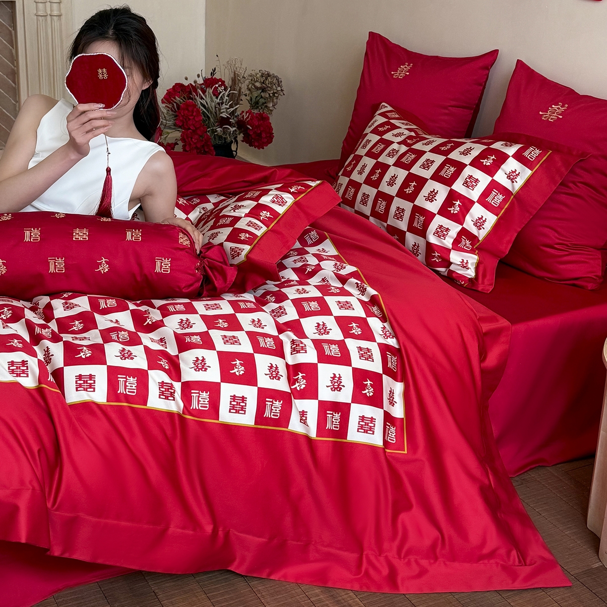 91家纺网 家纺一手货源 找家纺 （总）江涞 2026新款100S长绒棉数码印花四件套-添禧