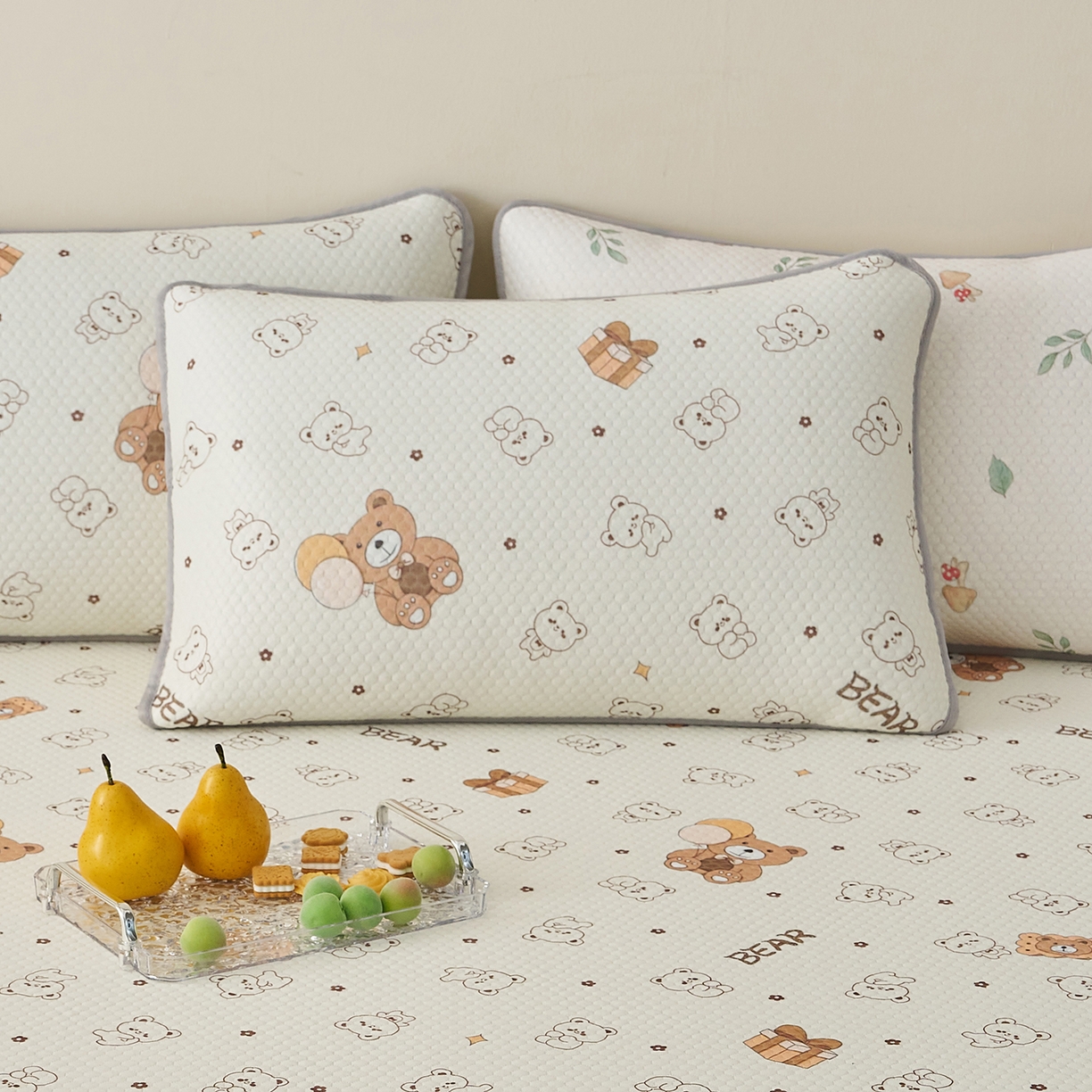 91家纺网 家纺一手货源 找家纺 奇丝雅 2026新款夏季A类卡通印花冰豆豆冰丝凉席枕套凉感家用可机洗单人学生宿舍48×74cm一只一对 饼干熊