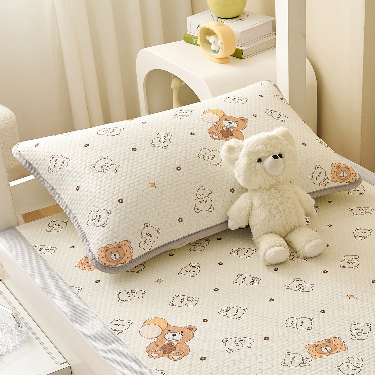 91家纺网 家纺一手货源 找家纺 奇丝雅 2026新款夏季A类卡通印花冰豆豆冰丝凉席枕套凉感家用可机洗单人学生宿舍48×74cm一只一对 饼干熊