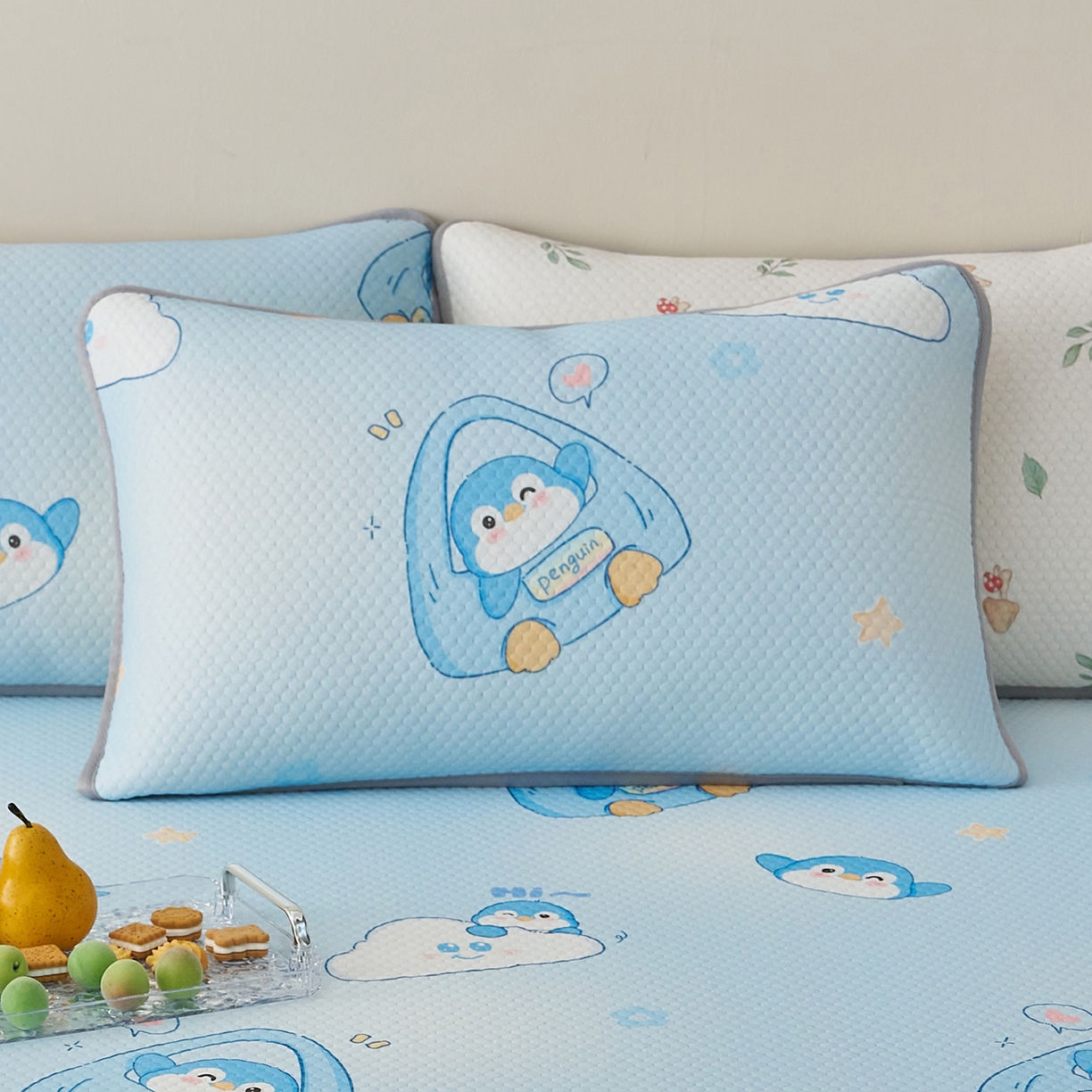 91家纺网 家纺一手货源 找家纺 奇丝雅 2026新款夏季A类卡通印花冰豆豆冰丝凉席枕套凉感家用可机洗单人学生宿舍48×74cm一只一对 小企鹅