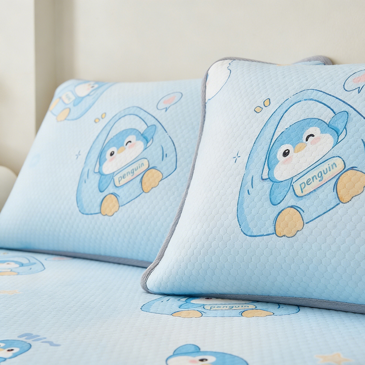 91家纺网 家纺一手货源 找家纺 奇丝雅 2026新款夏季A类卡通印花冰豆豆冰丝凉席枕套凉感家用可机洗单人学生宿舍48×74cm一只一对 小企鹅