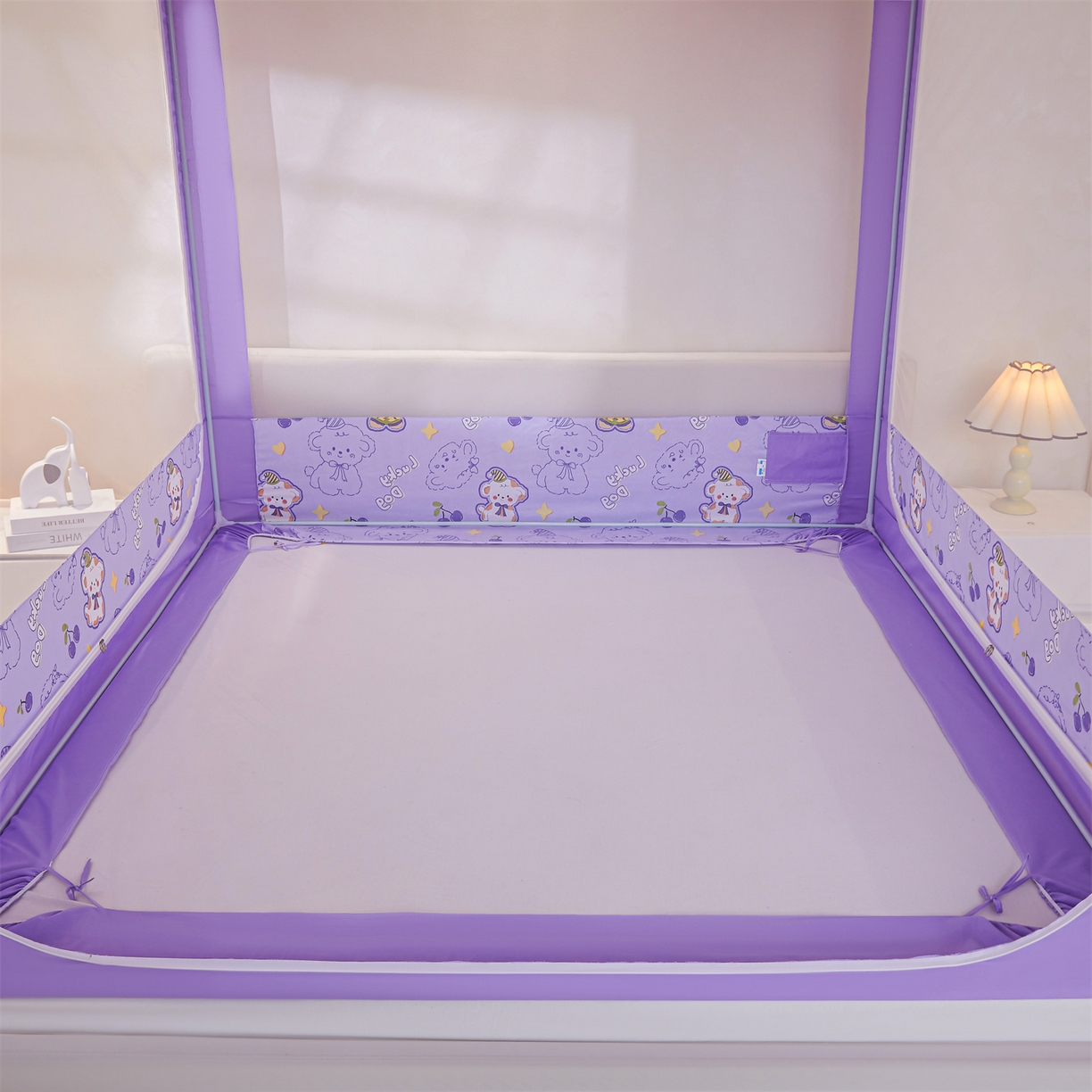 91家纺网 家纺一手货源 找家纺 迪凡保罗蚊帐 2026新款2606专版卡通回底全底AB版遮光帘坐床蚊帐 萌萌狗-无床帘