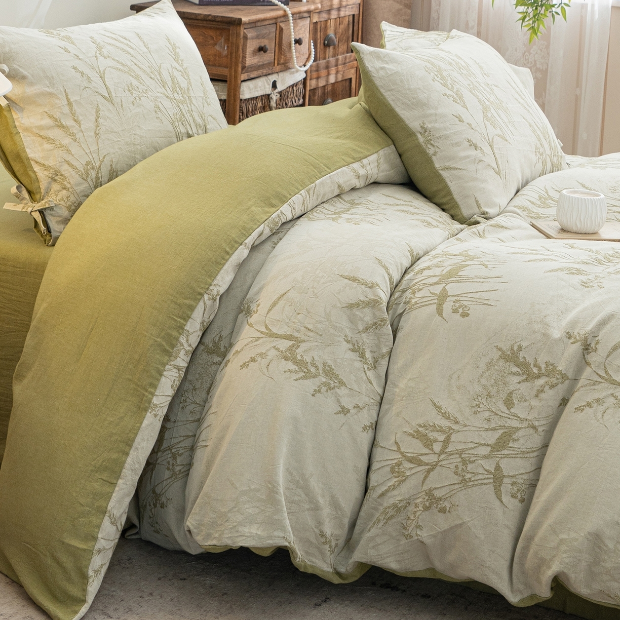 91家纺网 家纺一手货源 找家纺 （总）凌云家纺 2026新款高端春夏提花棉麻四件套-穗穗如意系列