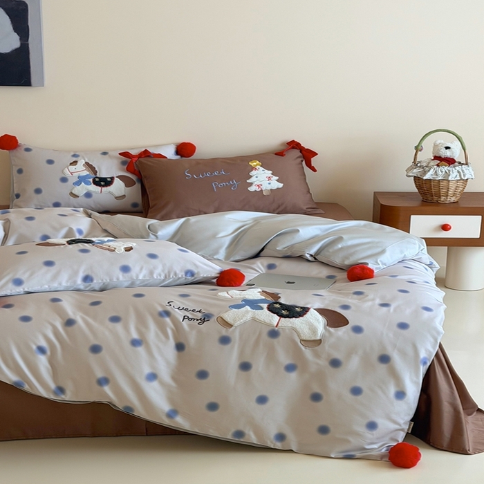 91家纺网 家纺一手货源 找家纺 桔子家纺 2026新款100s全棉快乐系列四件套 快乐小马