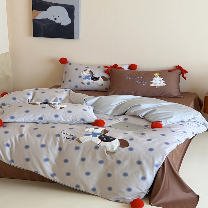 91家纺网 家纺一手货源 找家纺 桔子家纺 2026新款100s全棉快乐系列四件套 快乐小马