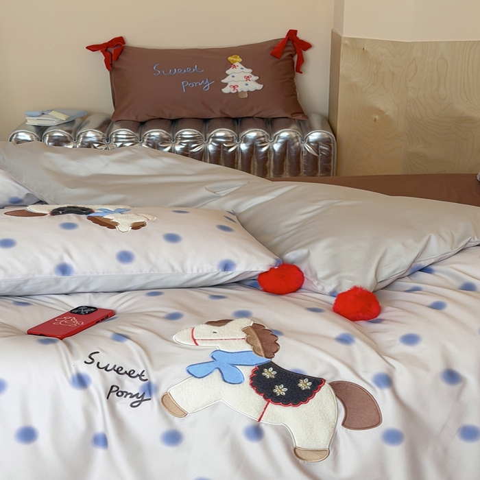 91家纺网 家纺一手货源 找家纺 桔子家纺 2026新款100s全棉快乐系列四件套 快乐小马