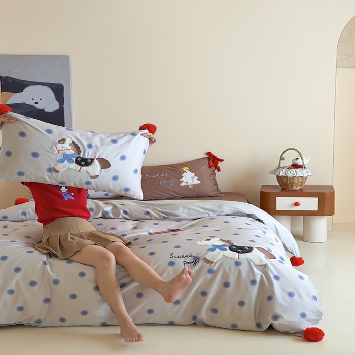 91家纺网 家纺一手货源 找家纺 桔子家纺 2026新款100s全棉快乐系列四件套 快乐小马