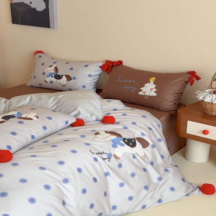 91家纺网 家纺一手货源 找家纺 桔子家纺 2026新款100s全棉快乐系列四件套 快乐小马