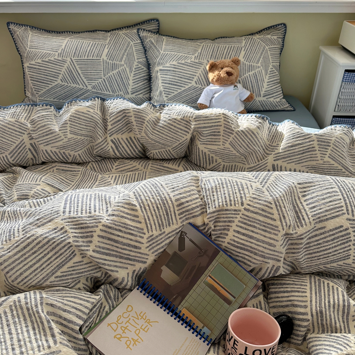 91家纺网 家纺一手货源 找家纺 几禾 2026新款高品质A类110g泡芙纱甜栗贝壳边四件套 甜栗-浅川纹