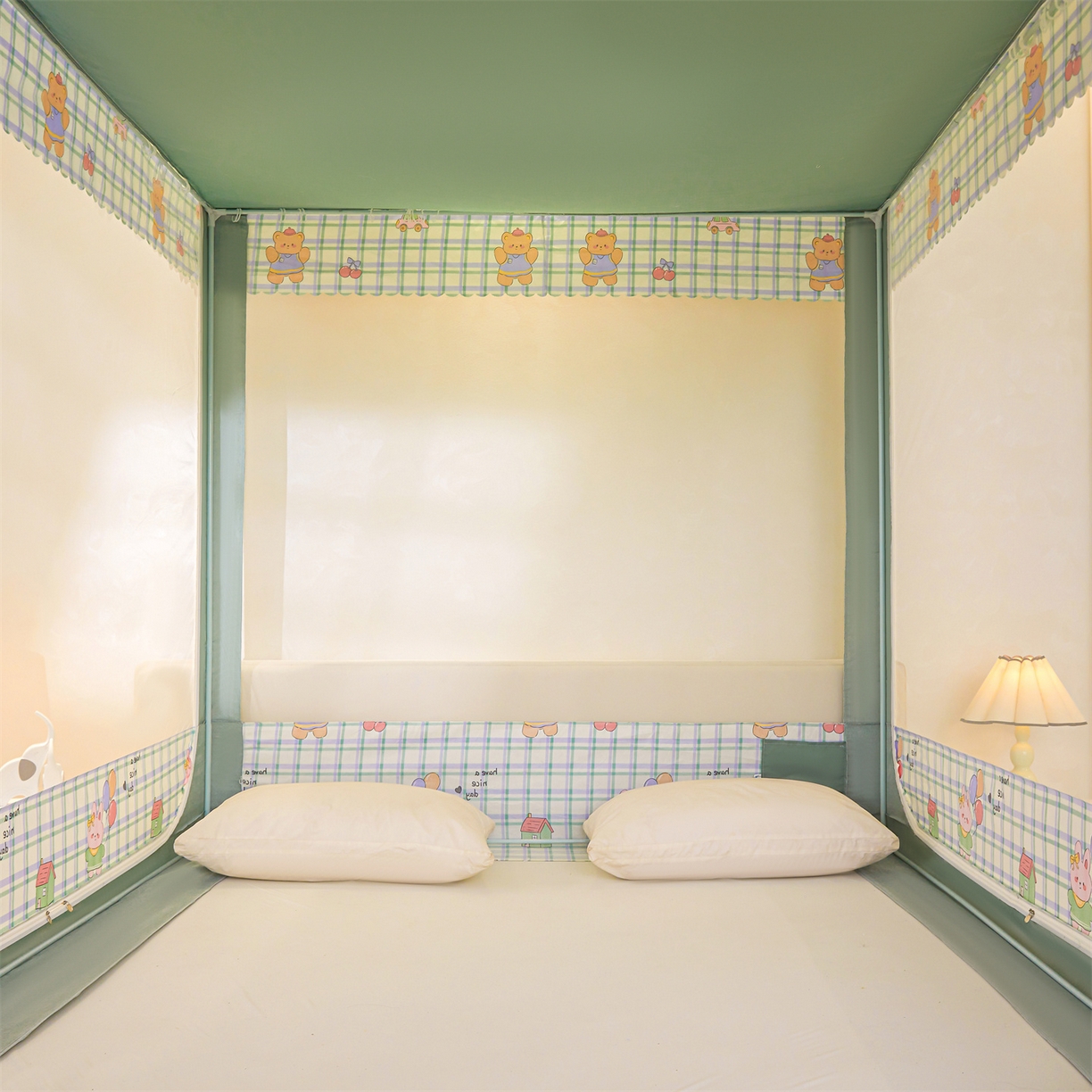 91家纺网 家纺一手货源 找家纺 迪凡保罗蚊帐 2026新款2606专版卡通回底全底AB版遮光帘坐床蚊帐 动物世界-无床帘