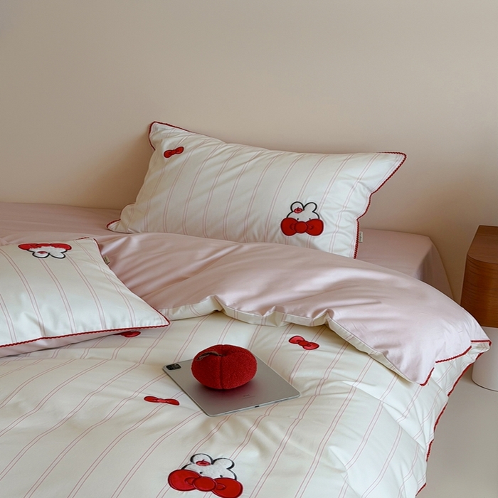 91家纺网 家纺一手货源 找家纺 桔子家纺 2026新款100s全棉快乐系列四件套 快乐小兔