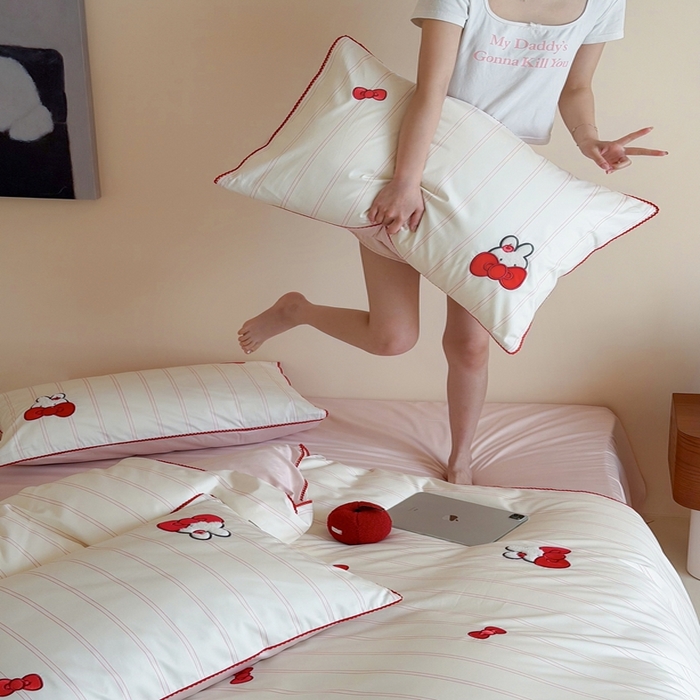 91家纺网 家纺一手货源 找家纺 桔子家纺 2026新款100s全棉快乐系列四件套 快乐小兔