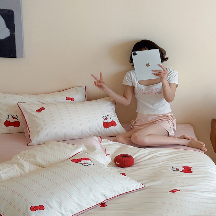 91家纺网 家纺一手货源 找家纺 桔子家纺 2026新款100s全棉快乐系列四件套 快乐小兔