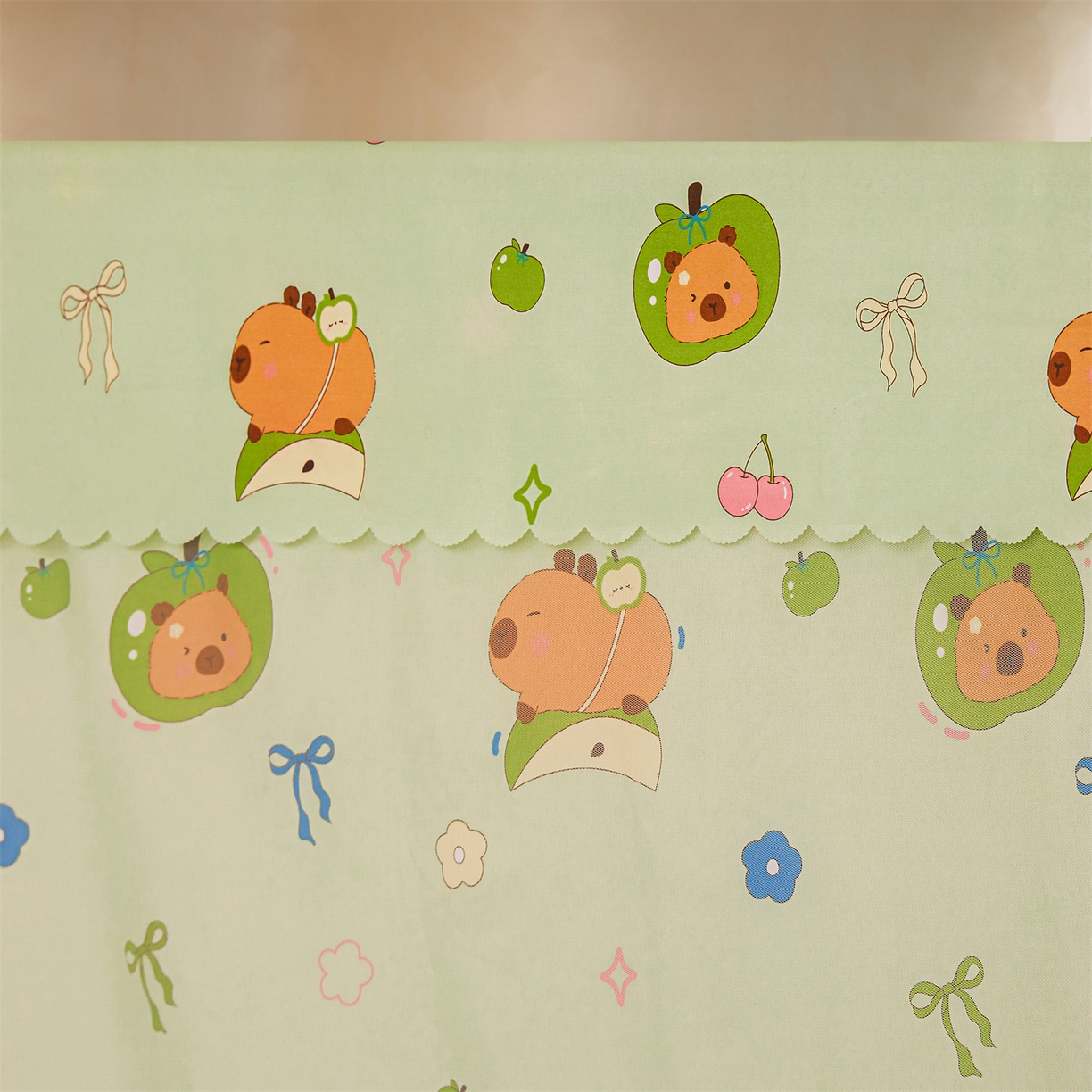 91家纺网 家纺一手货源 找家纺 迪凡保罗蚊帐 2026新款2606专版卡通回底全底AB版遮光帘坐床蚊帐 青苹果乐园-无床帘