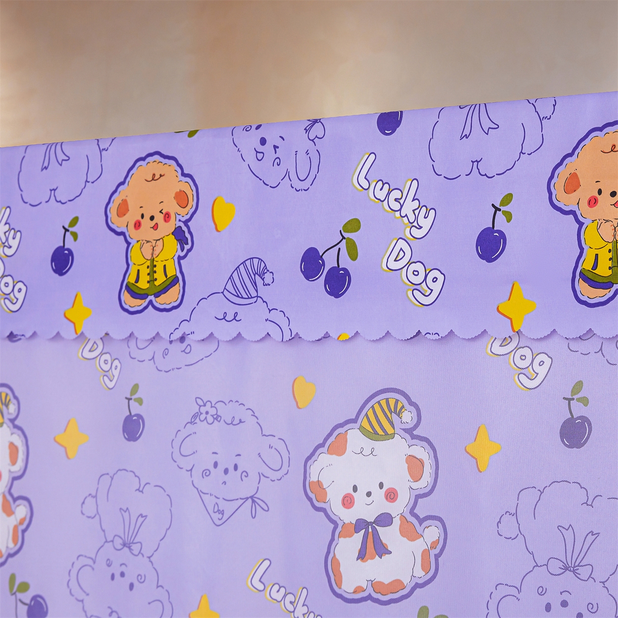 91家纺网 家纺一手货源 找家纺 迪凡保罗蚊帐 2026新款2606专版卡通回底全底AB版遮光帘坐床蚊帐 萌萌狗-无床帘