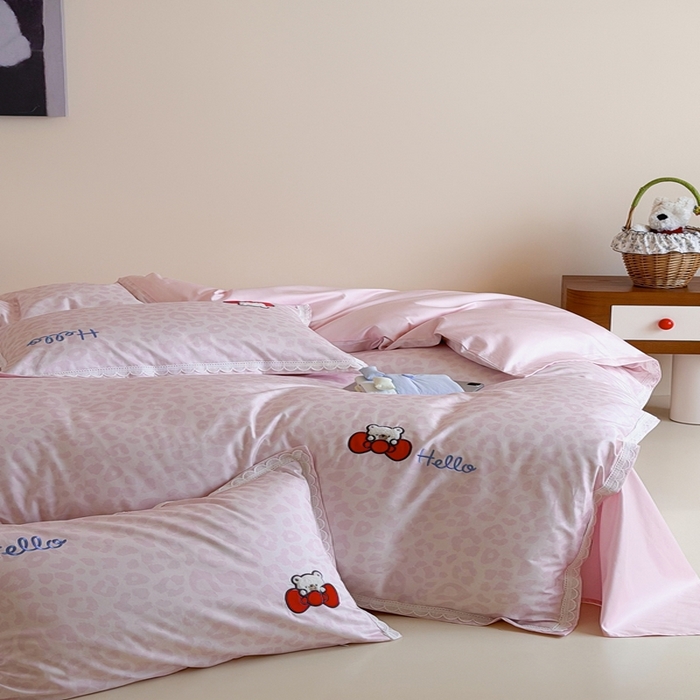 91家纺网 家纺一手货源 找家纺 桔子家纺 2026新款100s全棉快乐系列四件套 快乐小熊