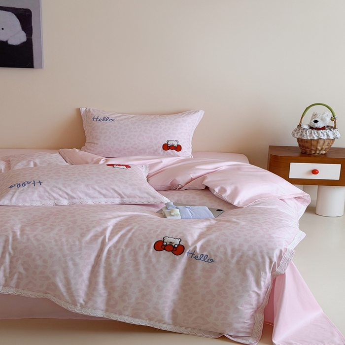 91家纺网 家纺一手货源 找家纺 桔子家纺 2026新款100s全棉快乐系列四件套 快乐小熊