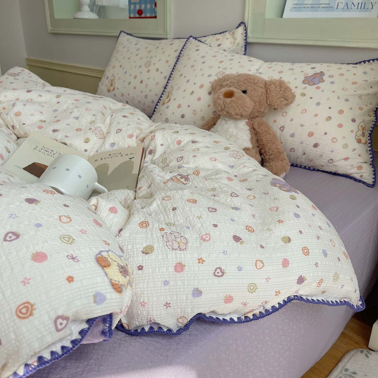 凯洛奇 2026春夏新款A类高品质泡芙纱贝壳边四件套 糖心小熊