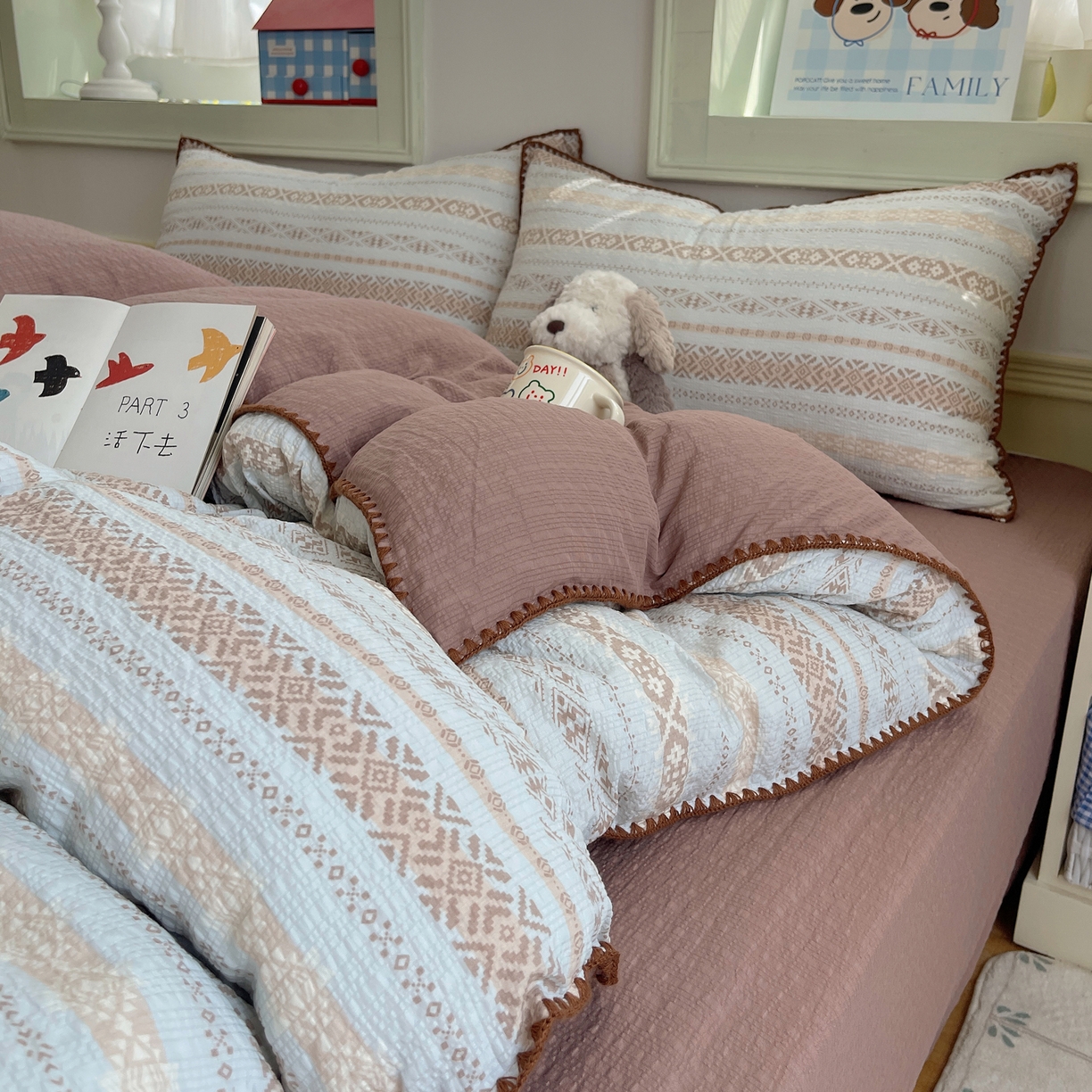 凯洛奇 2026春夏新款A类高品质泡芙纱贝壳边四件套 雾野梦境