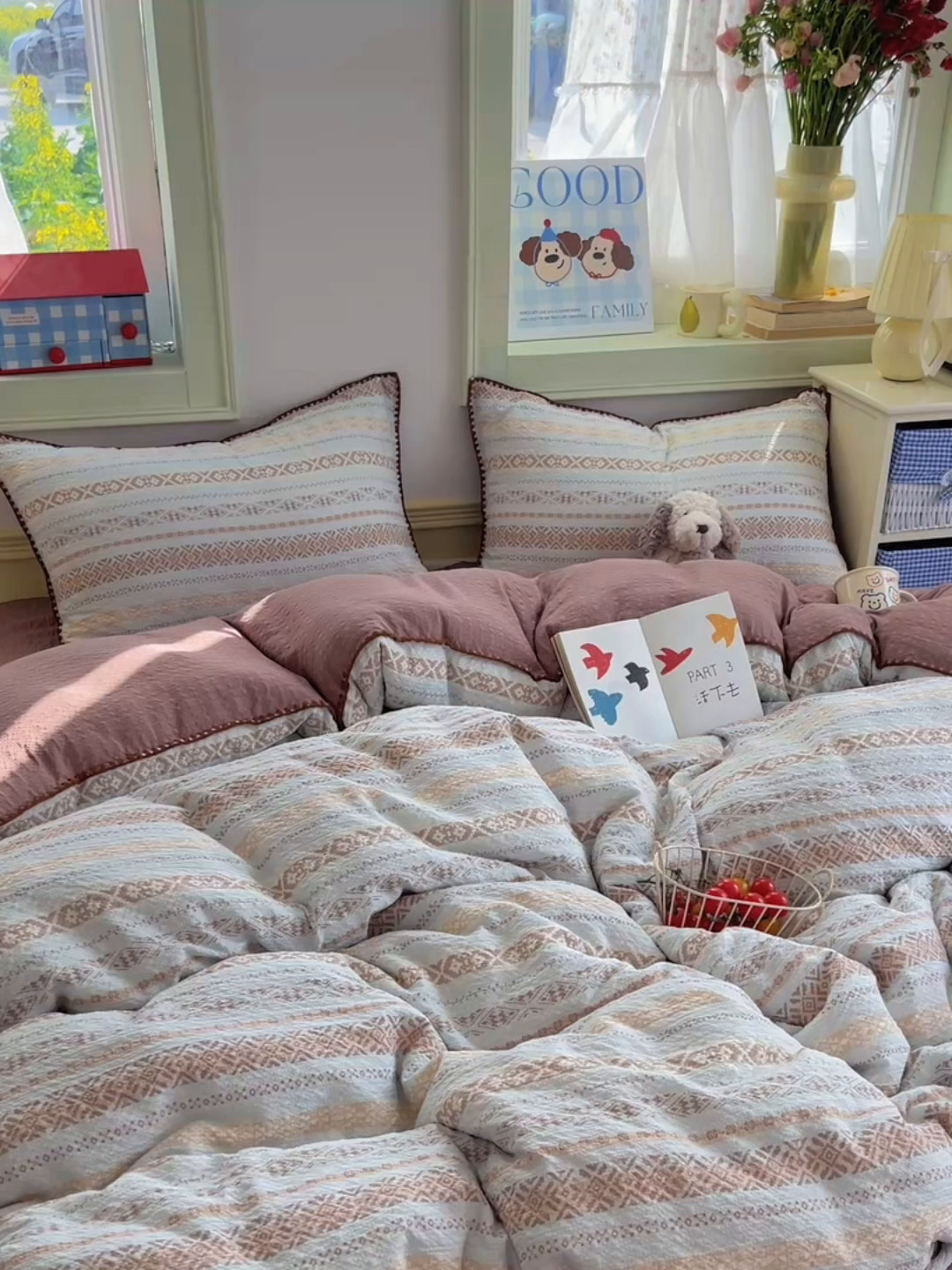 91家纺网 家纺一手货源 找家纺 凯洛奇 2026春夏新款A类高品质泡芙纱贝壳边四件套 雾野梦境