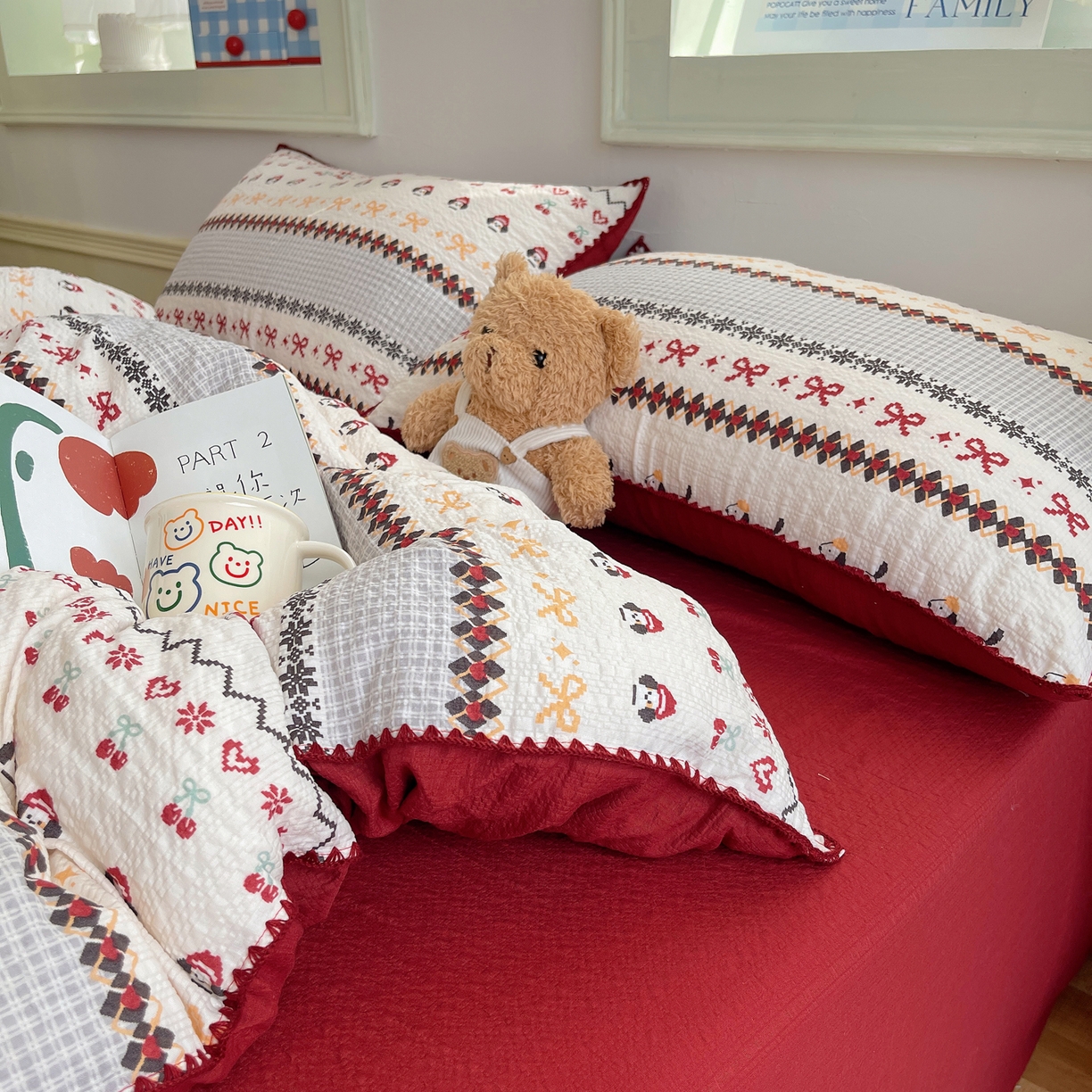 91家纺网 家纺一手货源 找家纺 凯洛奇 2026春夏新款A类高品质泡芙纱贝壳边四件套 小狗派对