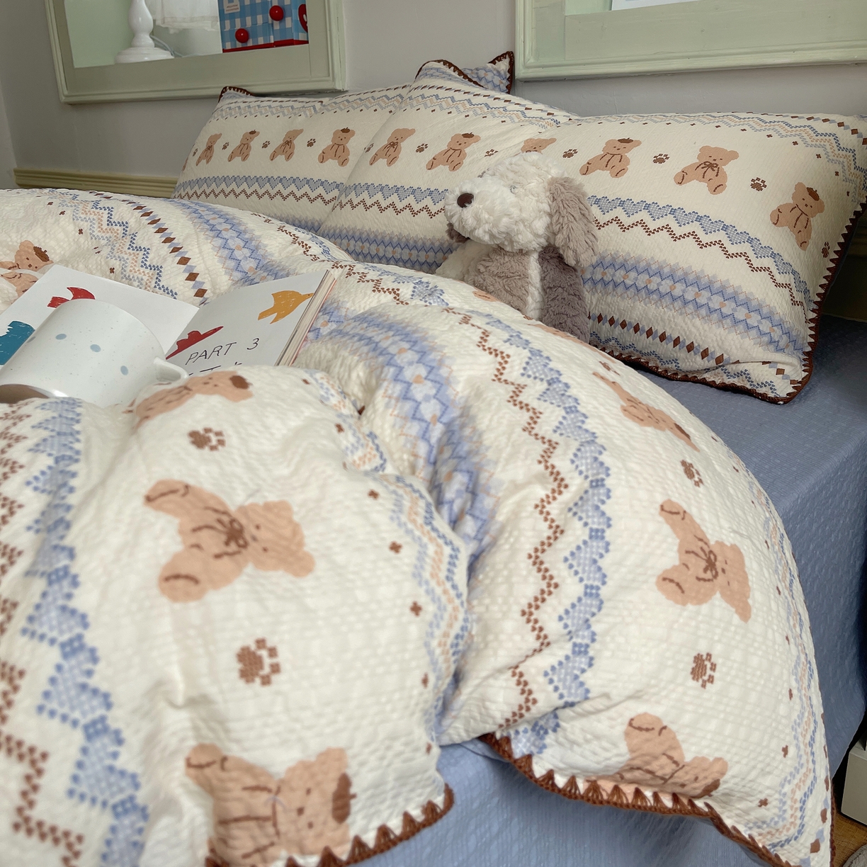 凯洛奇 2026春夏新款A类高品质泡芙纱贝壳边四件套 小熊部落