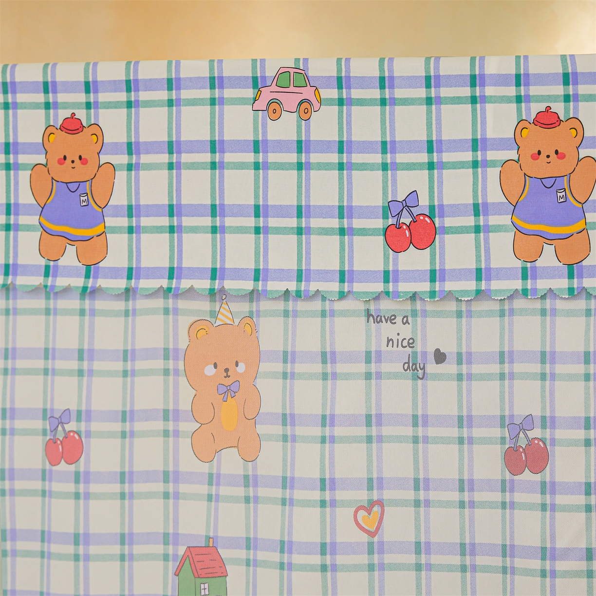 91家纺网 家纺一手货源 找家纺 迪凡保罗蚊帐 2026新款2606专版卡通回底全底AB版遮光帘坐床蚊帐 动物世界-无床帘