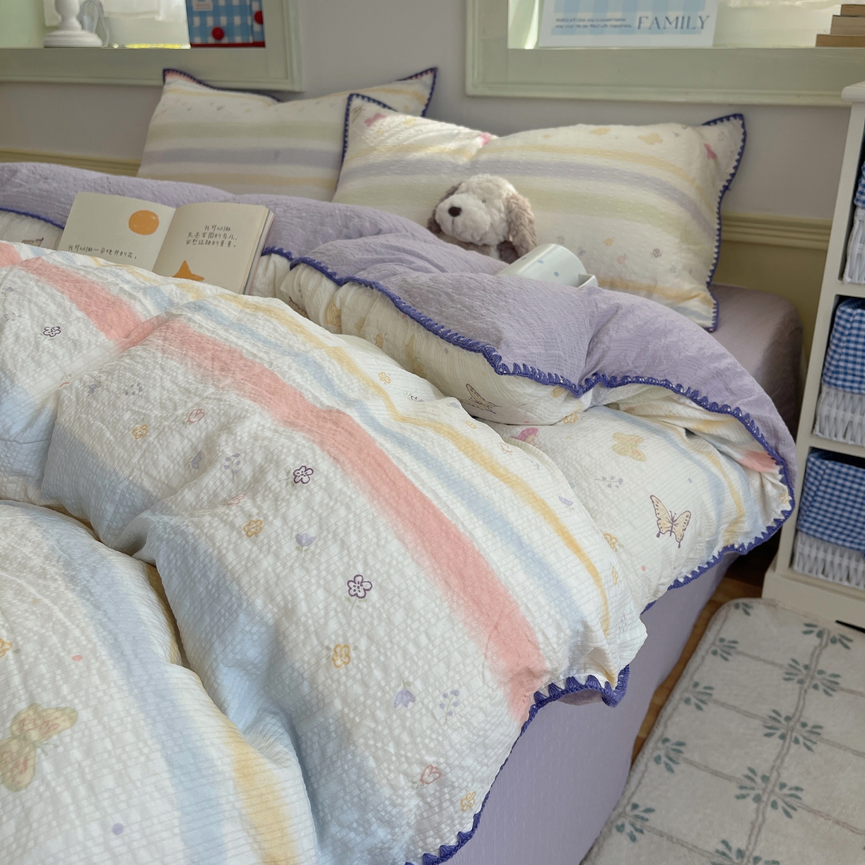 凯洛奇 2026春夏新款A类高品质泡芙纱贝壳边四件套 云间彩蝶