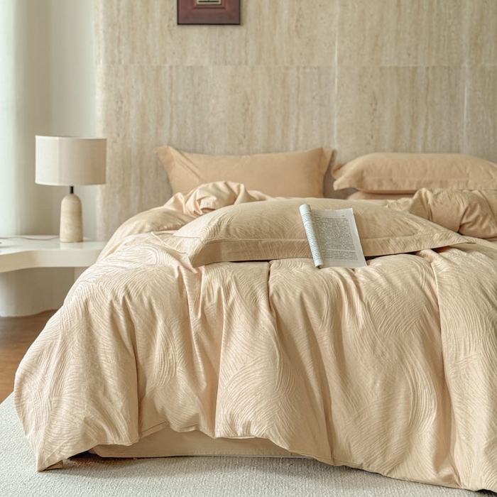 91家纺网 家纺一手货源 找家纺 奈萝家纺 2026新款长绒棉纯棉水洗全棉浮雕提花四件套 罗熙