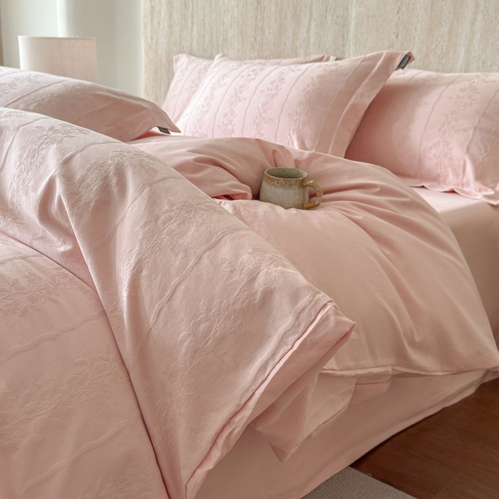 奈萝家纺 2026新款长绒棉纯棉水洗全棉浮雕提花四件套 米娅粉