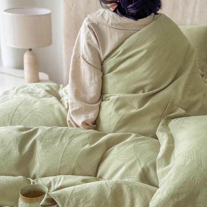 91家纺网 家纺一手货源 找家纺 奈萝家纺 2026新款长绒棉纯棉水洗全棉浮雕提花四件套 悠丽