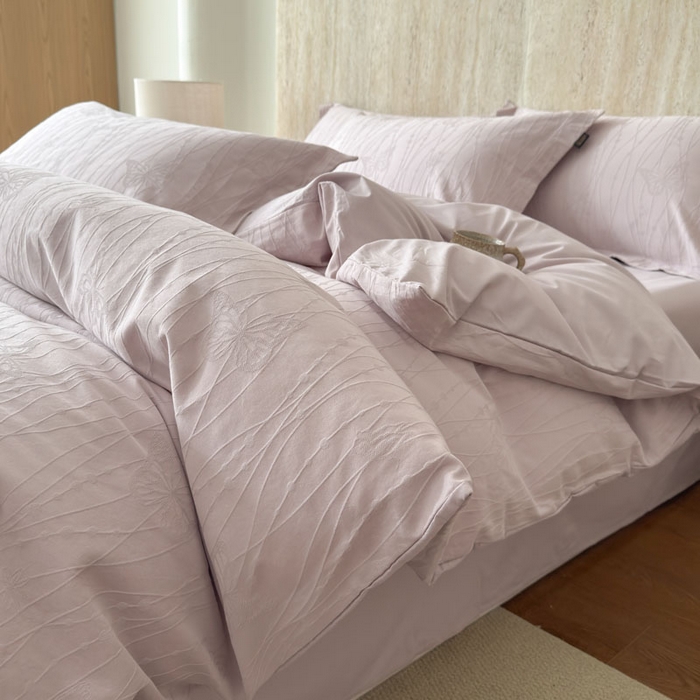 奈萝家纺 2026新款长绒棉纯棉水洗全棉浮雕提花四件套 米娅紫