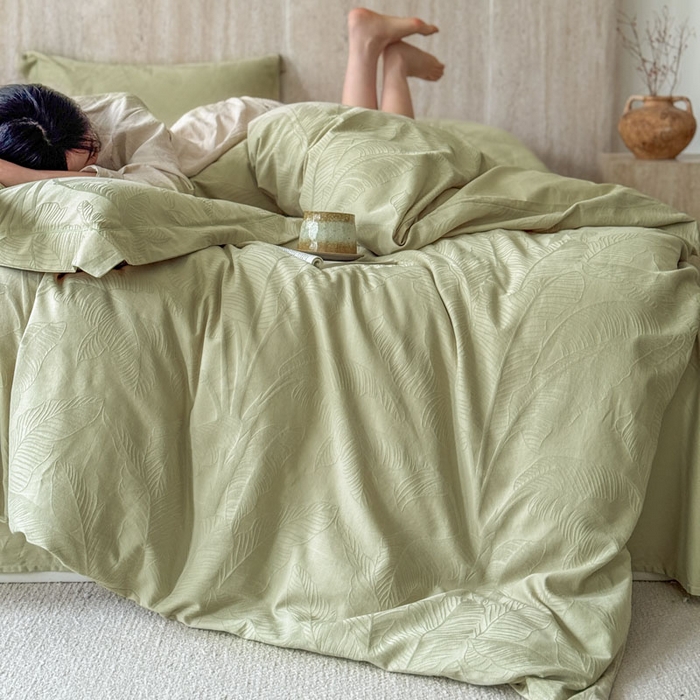 91家纺网 家纺一手货源 找家纺 奈萝家纺 2026新款长绒棉纯棉水洗全棉浮雕提花四件套 悠丽