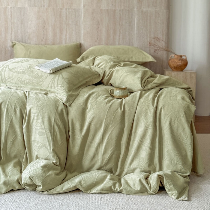 91家纺网 家纺一手货源 找家纺 奈萝家纺 2026新款长绒棉纯棉水洗全棉浮雕提花四件套 悠丽