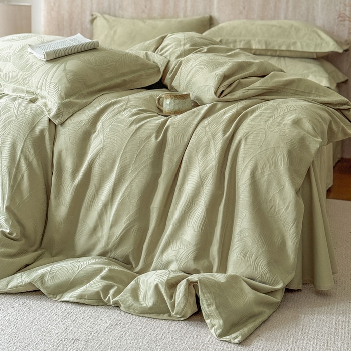 91家纺网 家纺一手货源 找家纺 奈萝家纺 2026新款长绒棉纯棉水洗全棉浮雕提花四件套 悠丽