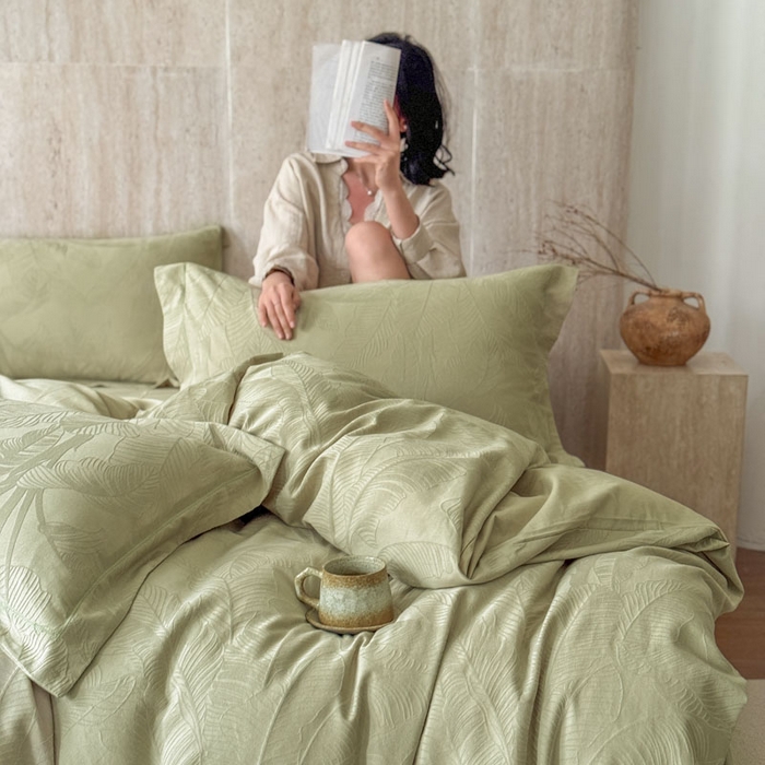 91家纺网 家纺一手货源 找家纺 奈萝家纺 2026新款长绒棉纯棉水洗全棉浮雕提花四件套 悠丽