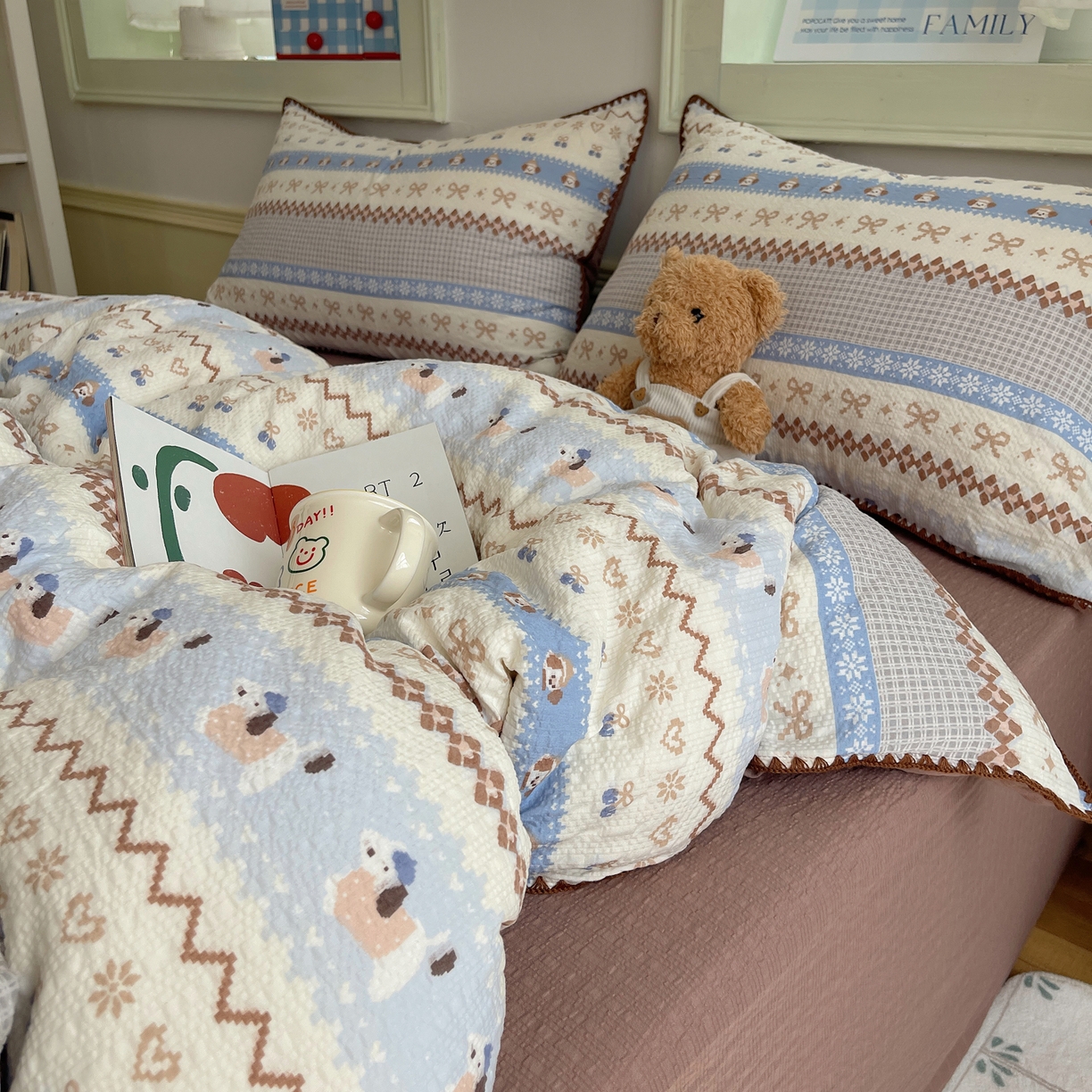 凯洛奇 2026春夏新款A类高品质泡芙纱贝壳边四件套 奶芙小狗