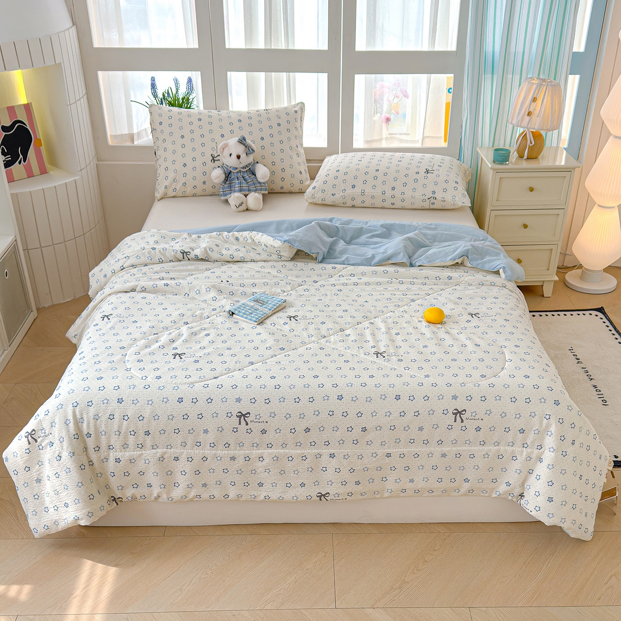 91家纺网 家纺一手货源 找家纺 弗苓家纺 2026新款A类云感有氧双层纱夏被夏凉被 摘星