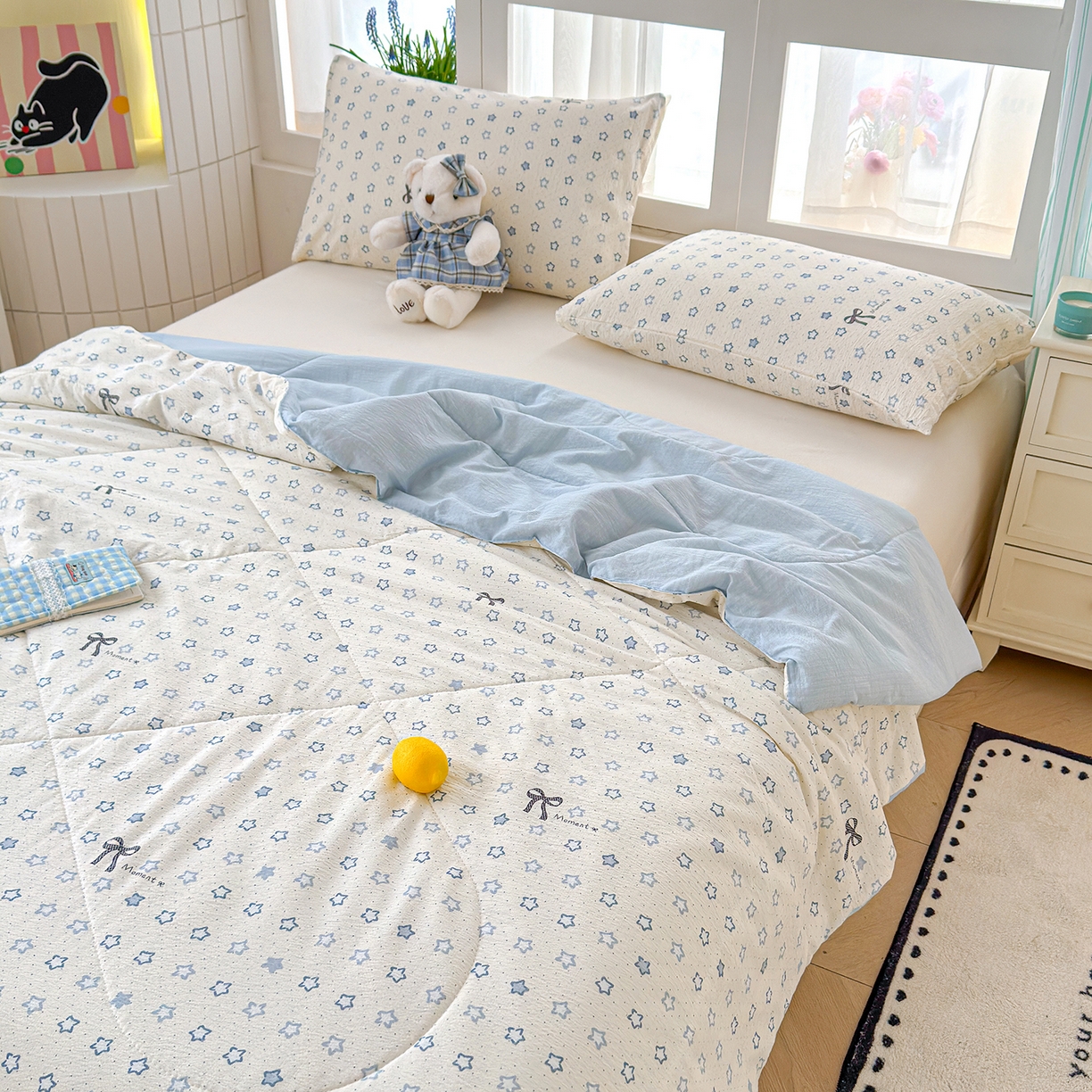 91家纺网 家纺一手货源 找家纺 弗苓家纺 2026新款A类云感有氧双层纱夏被夏凉被 摘星