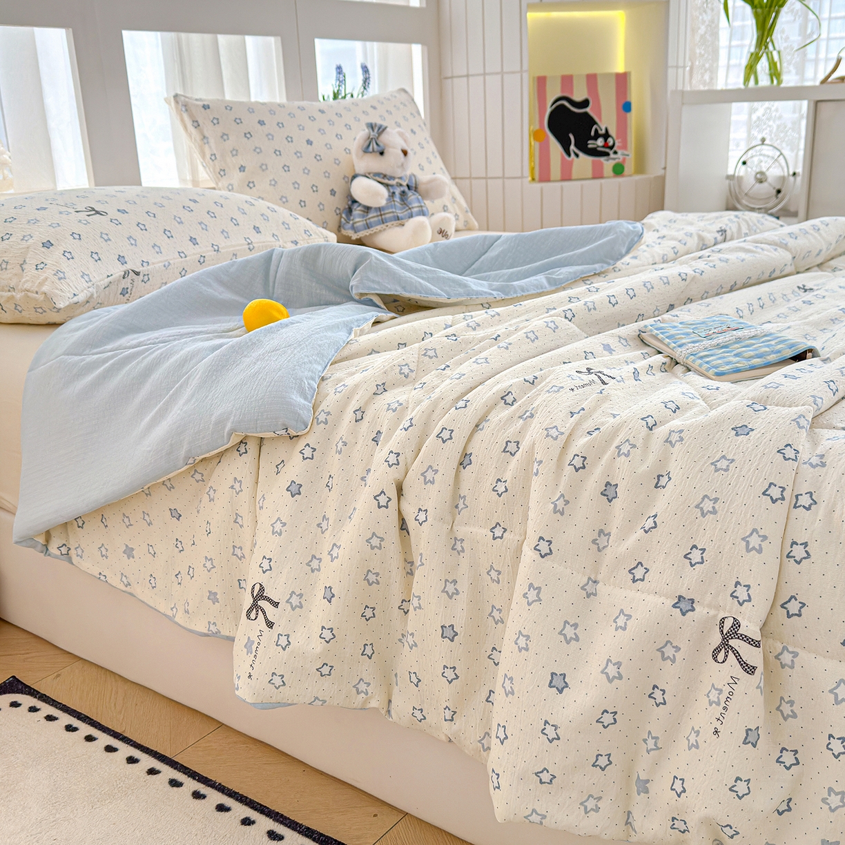 91家纺网 家纺一手货源 找家纺 弗苓家纺 2026新款A类云感有氧双层纱夏被夏凉被 摘星