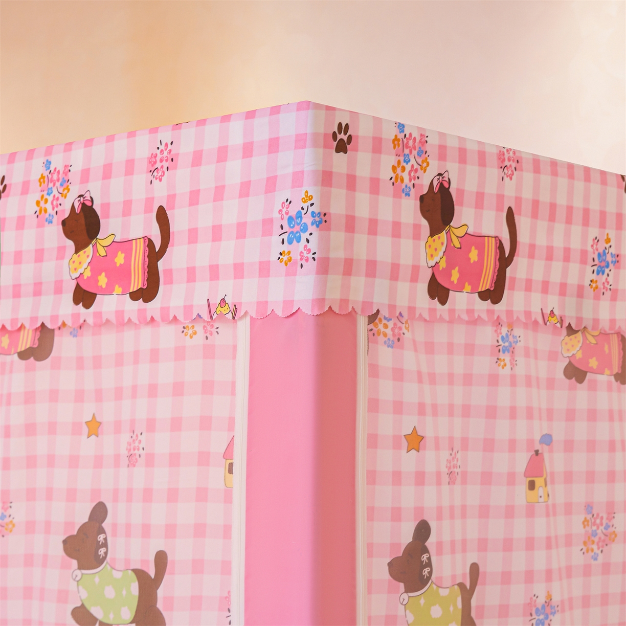 91家纺网 家纺一手货源 找家纺 迪凡保罗蚊帐 2026新款2606专版卡通回底全底AB版遮光帘坐床蚊帐 拉拉狗-无床帘